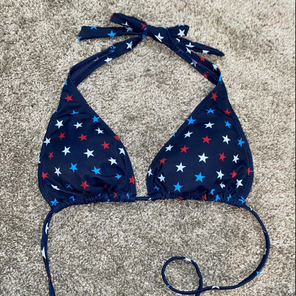City Streets Red White Blue Triangle Bikini Top, M